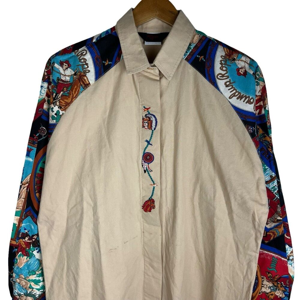 Vintage Roper Mens Native Chief Indian Western Button Shirt Sz Large USA Made